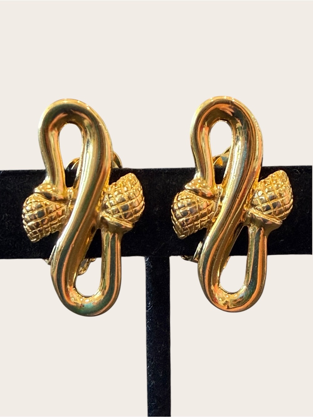 Fendi Gold-Tone Sculptural Acorn Loop Clip-On Earrings